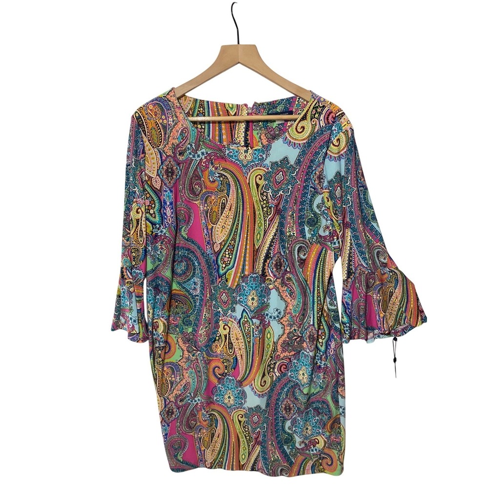 Tommy Hilfiger Multi Color Paisley Bell Sleeve Shift Dress Size 16 NWT